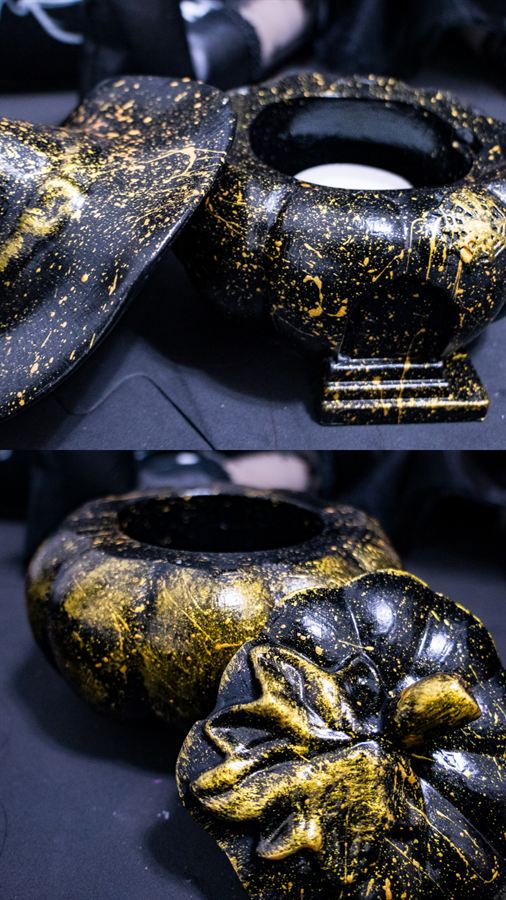 Kürbisdose mit Deckel, schwarz mit Goldsprenkeln